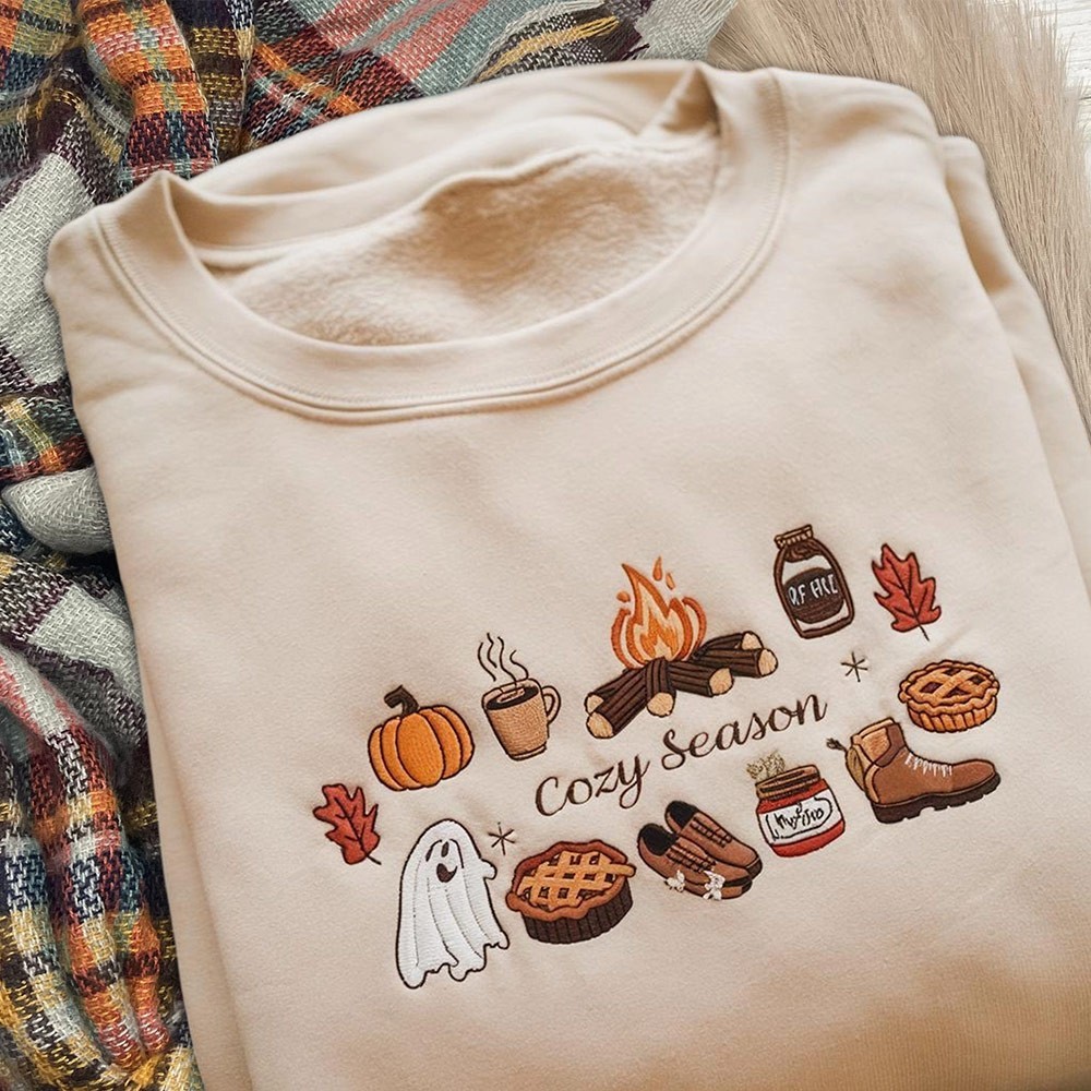 Cozy Season Embroidered Sweatshirt for Her Fall and Autumn Sweatshirt