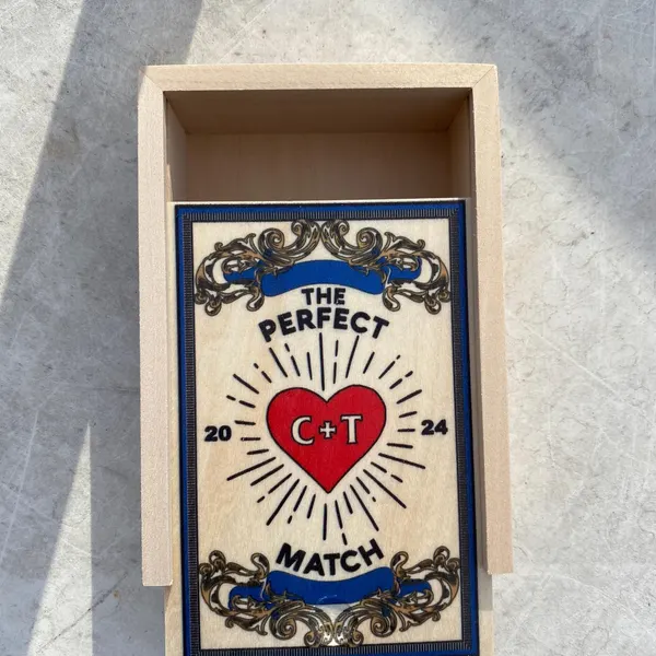 Personalised Couple Wood Matchbox with Engraved Initial Housewarming Gifts Anniversary Gift Ideas Valentine's Day Gifts for Couples