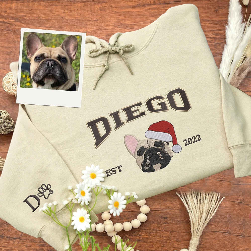 Custom Dog Hoodie Christmas Pet Embroidered Sweatshirt with Photo and Name Pet Lover Gifts Christmas Gift Ideas