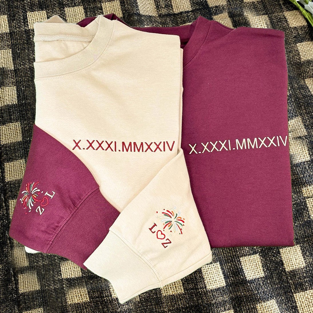 Custom Couple Embroidered Roman Numeral Matching Sweatshirt Unique Gift for Couples Gifts for Anniversary Valentine's Day