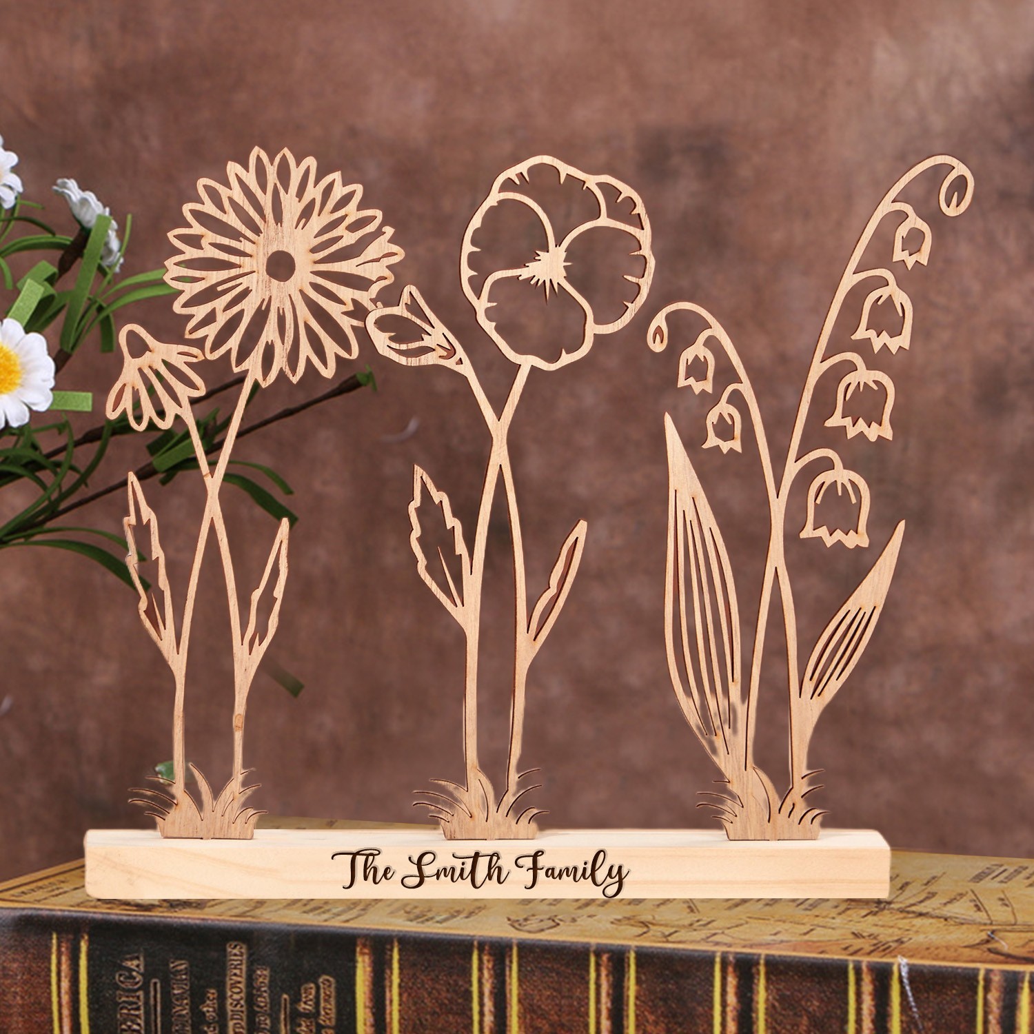 Wood Family Birth Flower Garden Custom Keepsake Home Decor for Family Christmas Gift for Mum Grandma