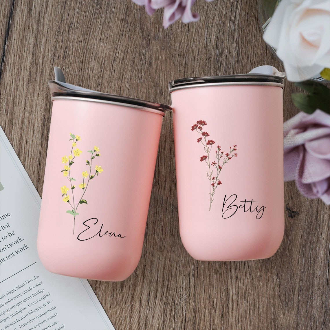 Custom Birth Flower Tumbler with Name Personalised Floral Tumbler with Lid Wedding Gift Bridesmaids Gifts for Her Unique Anniversary Gift