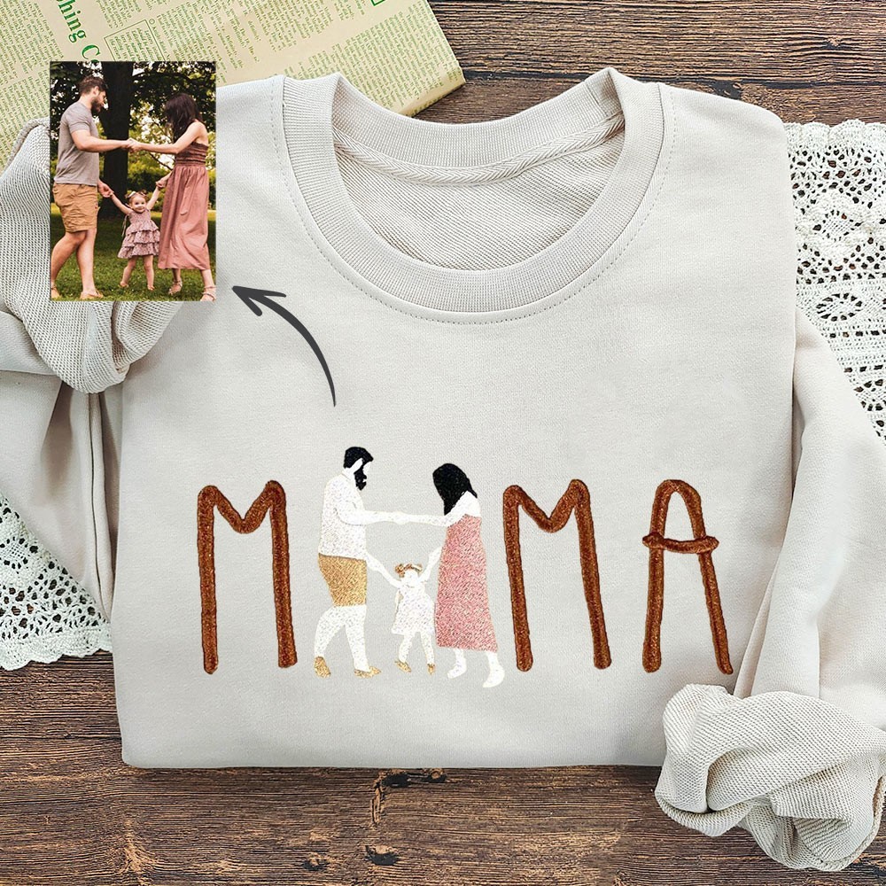 Mama Embroidered Photo Portrait Sweatshirt Personalised Gifts for Mum Grandma Mother's Day Gift Ideas New Mum Gift