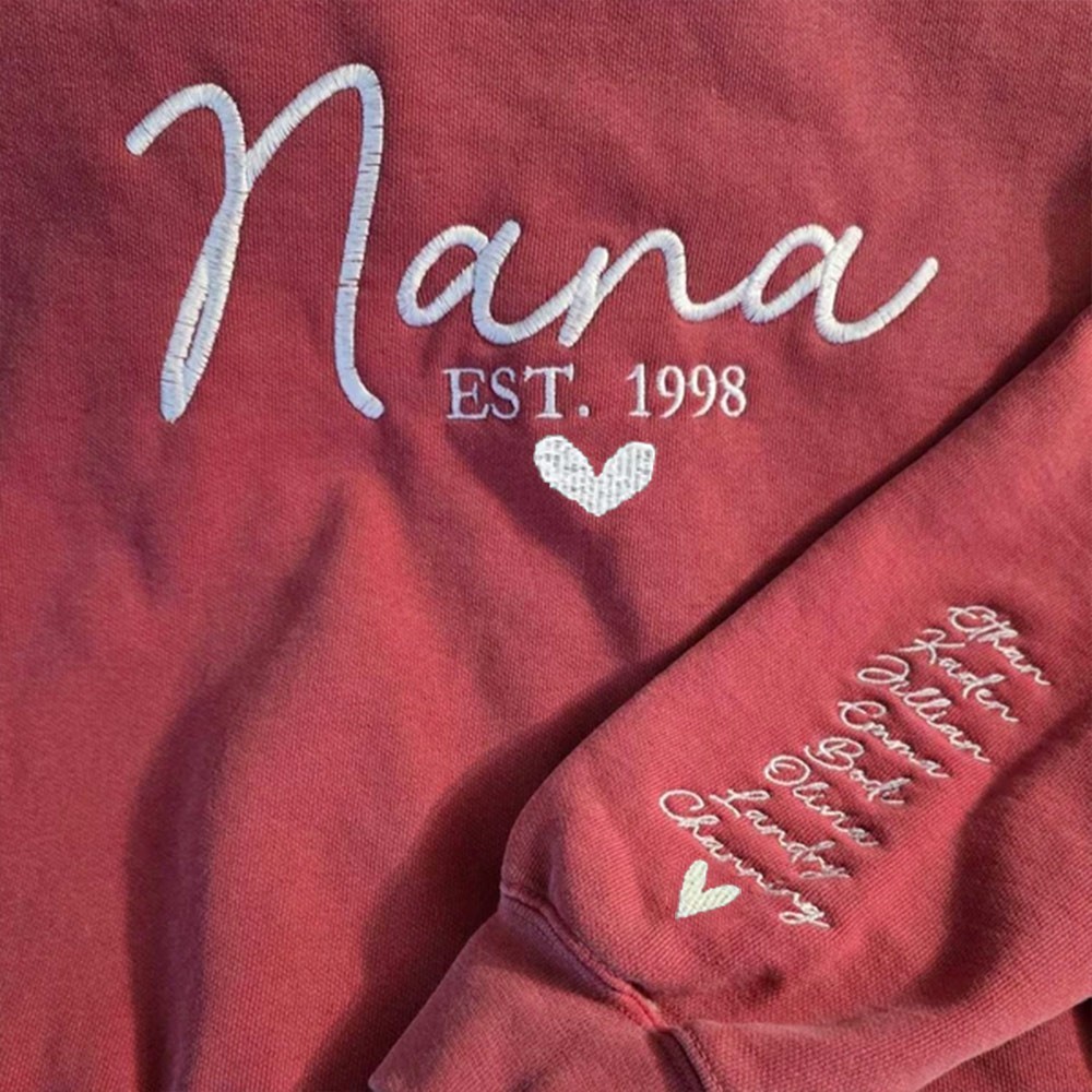 Personalised Embroidered Nana Sweatshirt with Grandkids Names on Sleeve Unique Gifts for Nana Mother's Day Gift