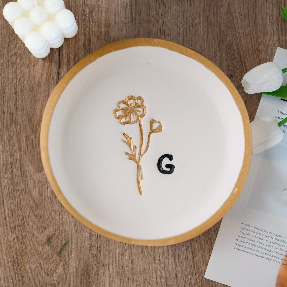 Personalised Birth Flower Ring Dish Custom Month Floral Ring Holder Birthday Gifts for Her Christmas Gift Ideas