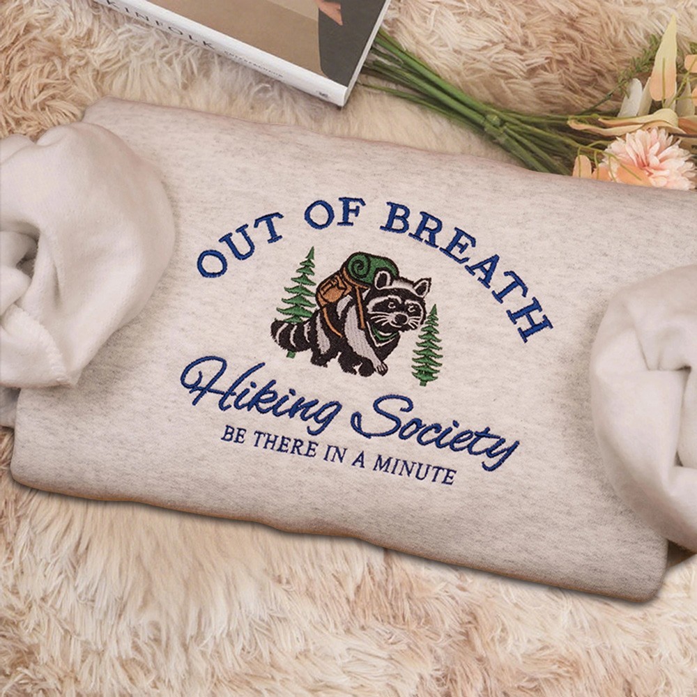 Out of Breath Hiking Society Embroidered Sweatshirt Funny Gift for Outdoor Enthusiasts