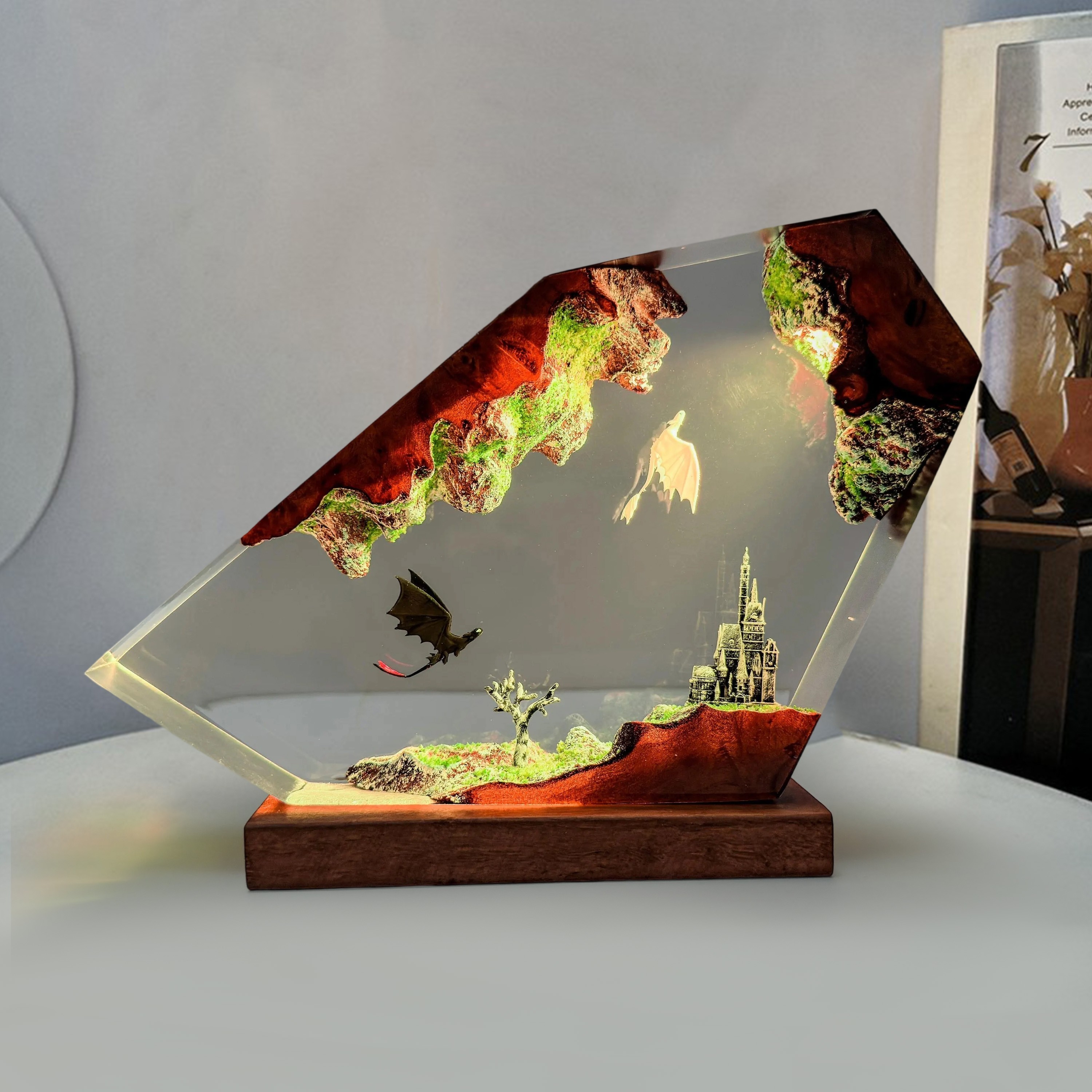 Handmade Ice Dragon Epoxy Resin Wood Lamp for Couples Christmas Gift Birthday Gift for Him