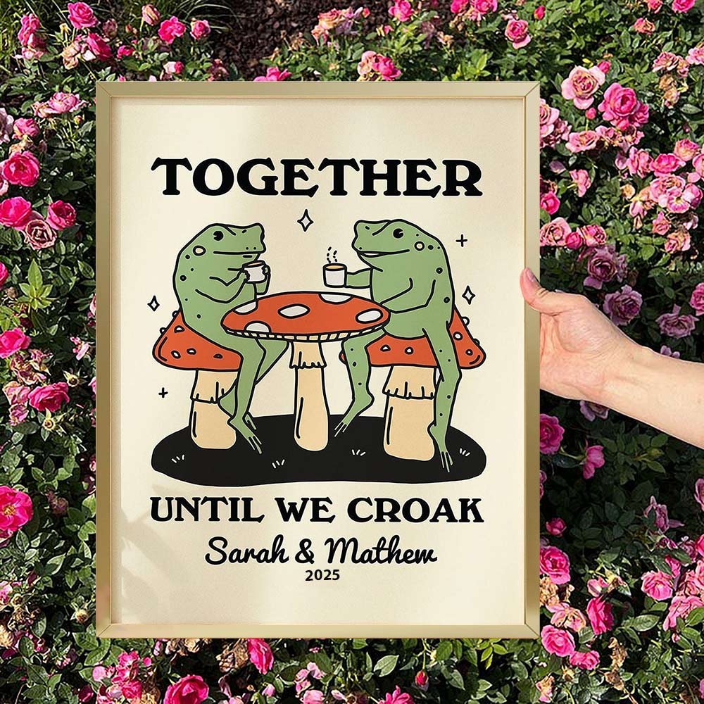 Together Until We Croak Funny Cute Retro Frame Personalised Frog Illustration Couple Print Valentine's Day Gifts for Couple