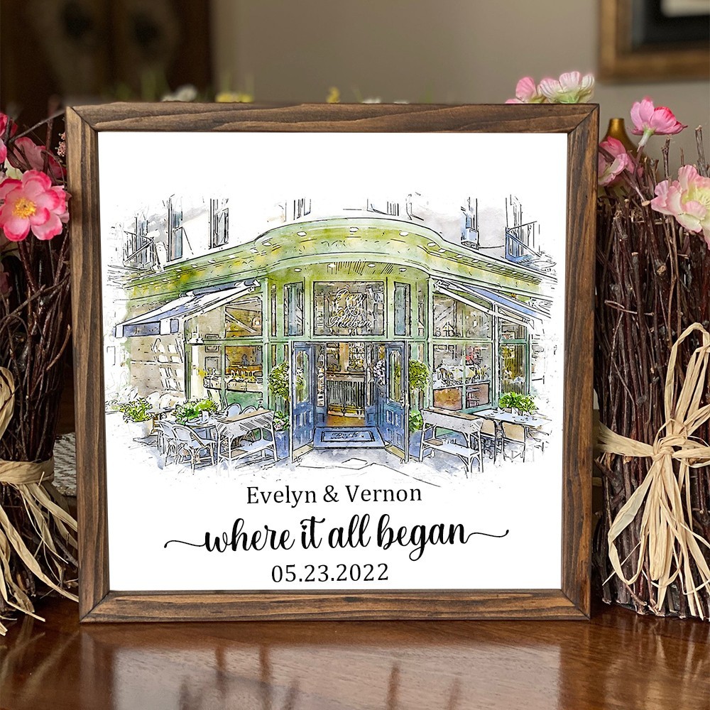 Where It All Began Custom Watercolor House Portrait From Photo Engagement Gift Unique Gifts for Anniversary Valentine's Day
