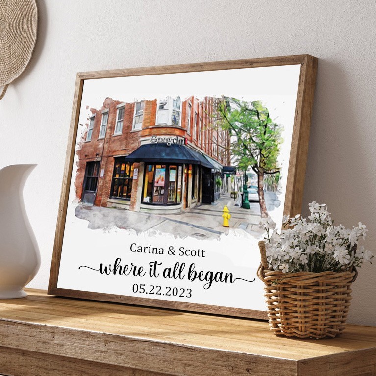 Where It All Began Custom Watercolor House Portrait From Photo for Couple 1st Anniversary Gifts Valentine's Day Gift for Him Her