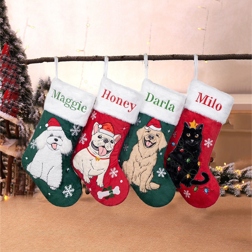 Personalised Embroidered Pet Dog Christmas Stocking with Name Gifts for Dog Owners Christmas Gift for Pet Lovers