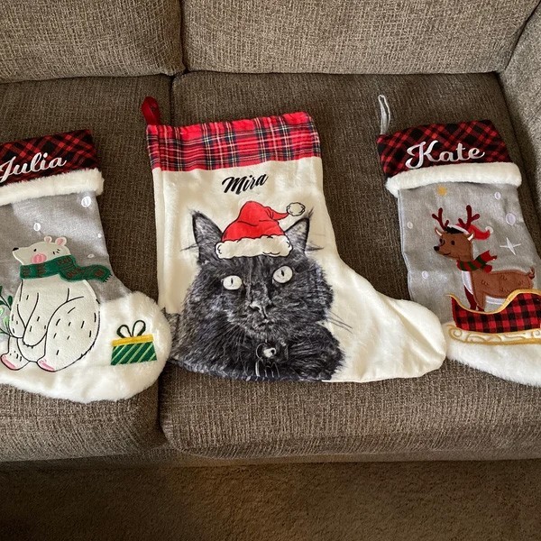 Personalised Embroidered Pet Cat Christmas Stocking with Name Gifts for Cat Lovers Christmas Gift for Pet Lovers