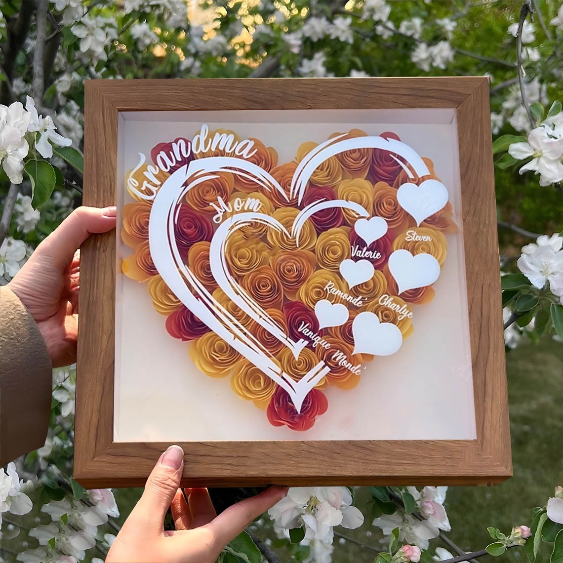 Custom Mum Heart Shaped Flower Shadow Box with Kids Names Unique Gifts for Grandma Mum Mother's Day Gift Ideas
