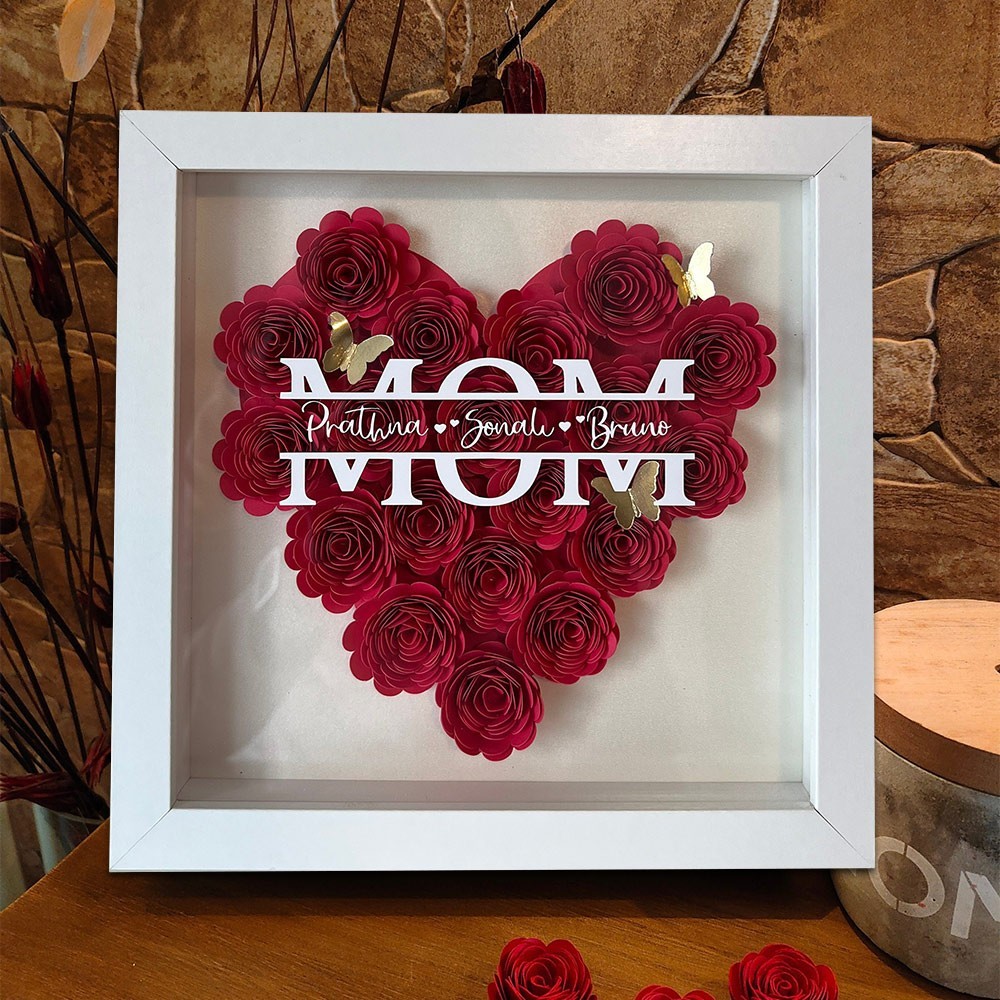 Mum Butterfly Flower Shadow Box with Kids Names Custom Gifts for Mum Grandma Mother's Day Gift