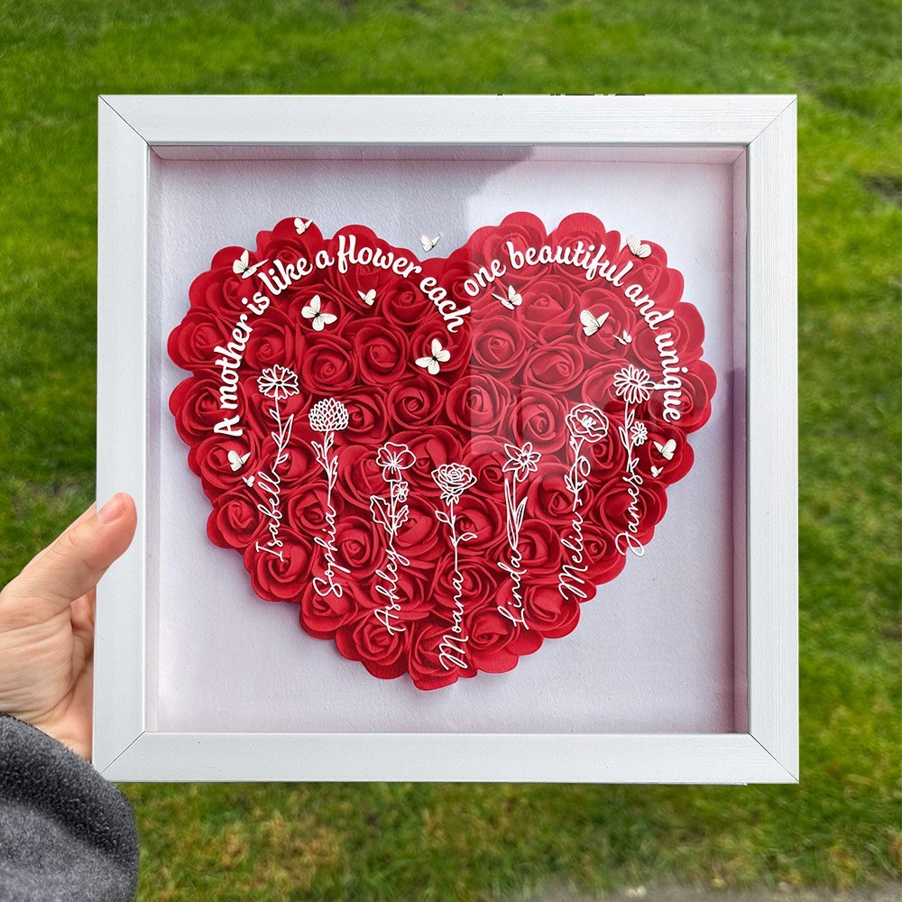 Personalised Birth Month Flower Shadow Box with Kids Names Unique Gift for Mum Grandma Mother's Day Gifts