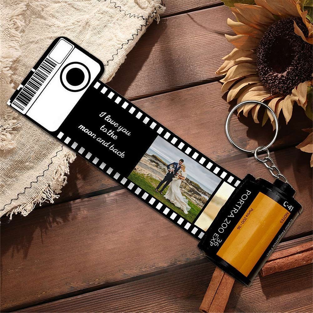 I Love You To The Moon and Back Custom Photo Film Roll Keychain Wedding Anniversary Gift for Her Him Valentine's Day Gifts for Couple