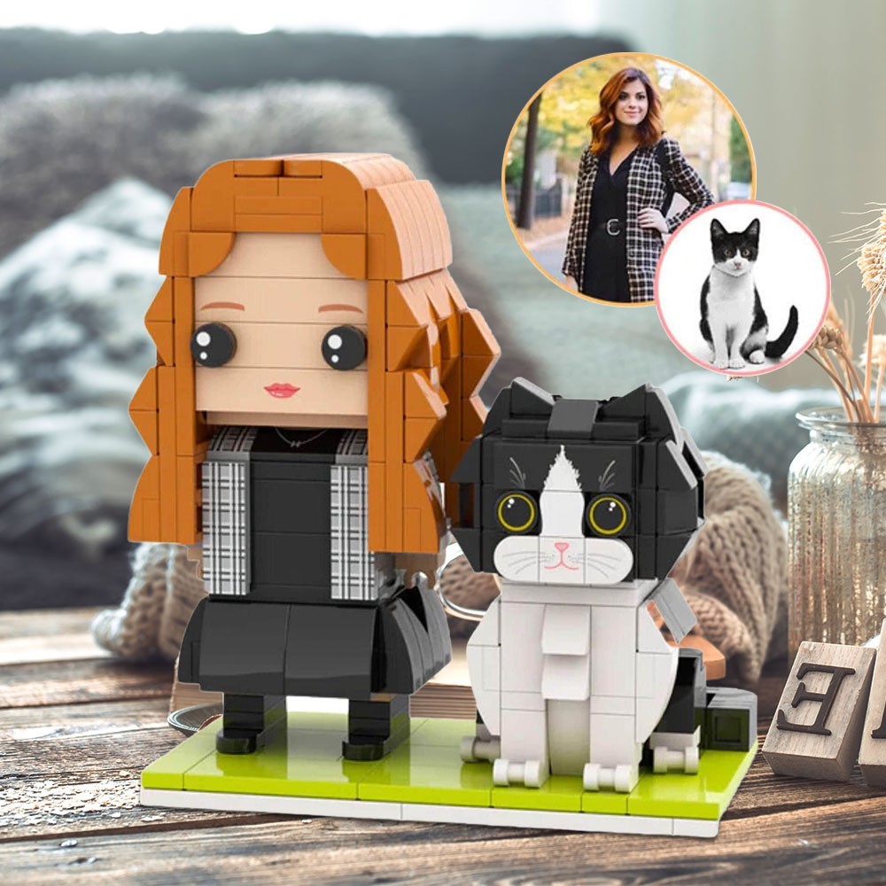 Custom Brick Figures of Cat and Owner from Photo Keepsake Gifts for Cat Lover Unique Gift for Pet Lover