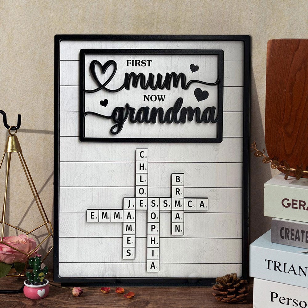 Custom First Mum Now Grandma Scrabble Wooden Puzzle Sign with Kids Names Unique Gifts for Mum Grandma Mother's Day Gift Ideas