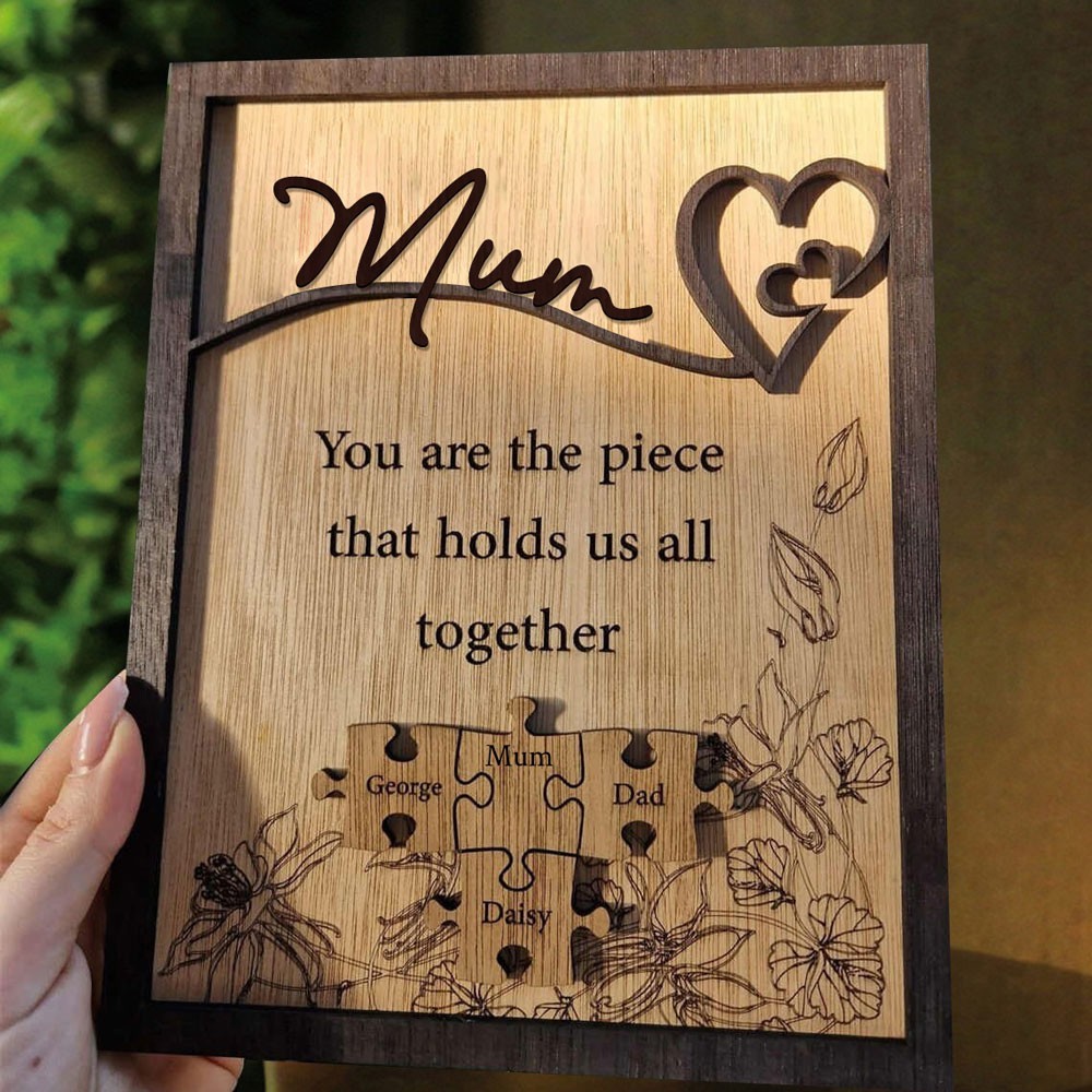 Custom Wooden Mum Puzzle Sign with Engraved Kids Names Keepsake Gifts for Mum Grandma Mother's Day Gift Ideas