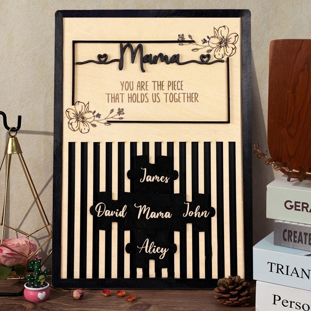 Personalised Wooden Mama You are the Piece that holds us together Puzzle Pieces Sign Custom Gift for Mum With Stand Unique Mothers Day Gift Ideas
