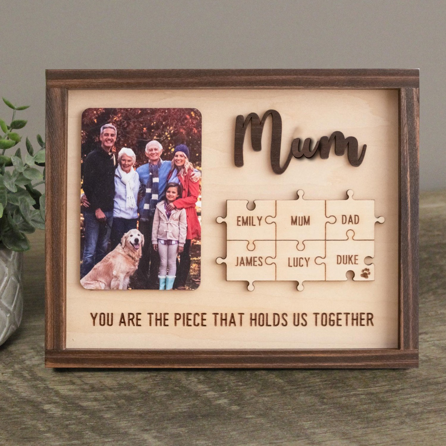 Personalised Mum Family Photo Wood Puzzle Pieces Sign Frame With Kids Names Unique Gift for Mum Grandma Mother's Day Gift Ideas