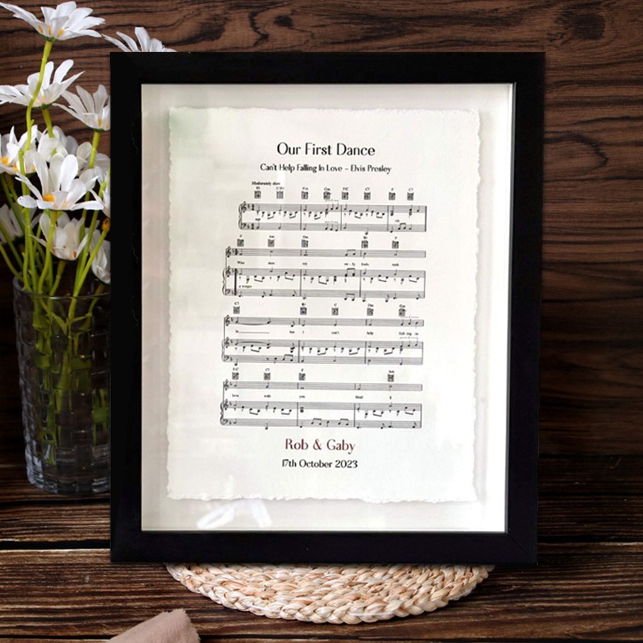 Personalised First Dance Song Music Sheet Frame for Couples 2nd Wedding Anniversary Gifts for Wife Husband