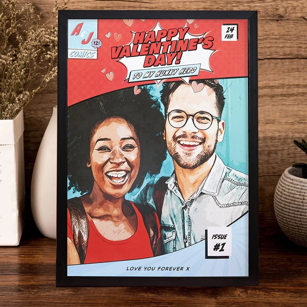 Personalised Couple Comic Poster Print Frame Unique Valentine's Day Gifts for Boyfriend Husband Anniversary Gift for Him