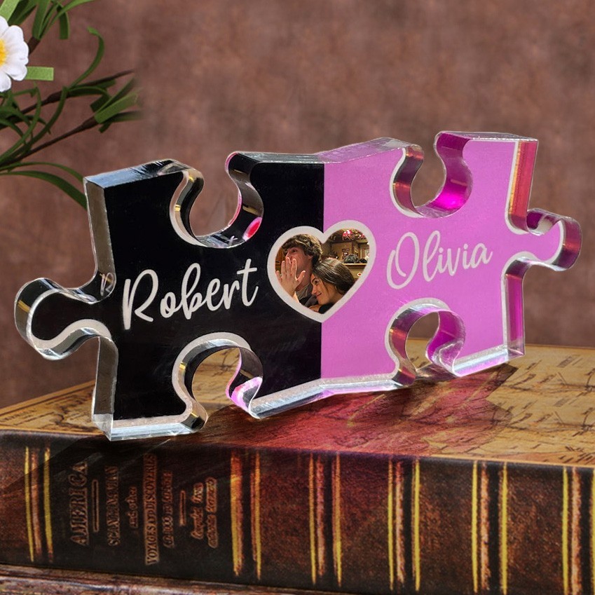 Custom Acrylic Puzzle Name Sign with Photo Unique Gifts for Couples Anniversary Gift Valentine's Day Gifts for Her Him