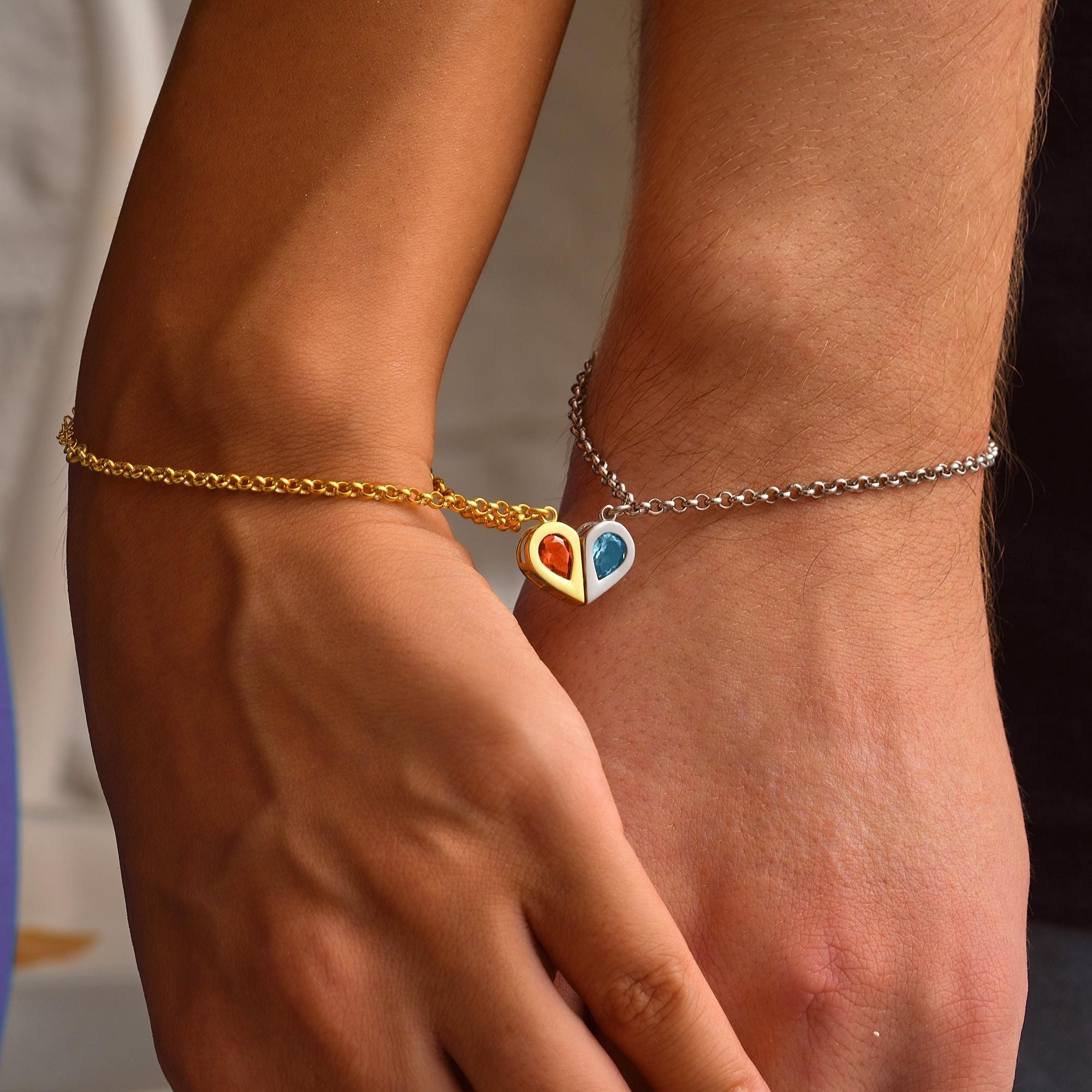 Personalised Couple Matching Magnetic Heart Bracelet Set Anniversary Gift for Her Valentine's Day Gifts for Couples