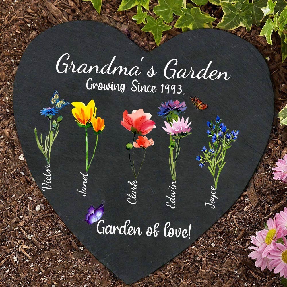 Custom Grandma's Garden Birth Month Flower Plaque with Kids Names for Mum Grandma Unique Christmas Gift