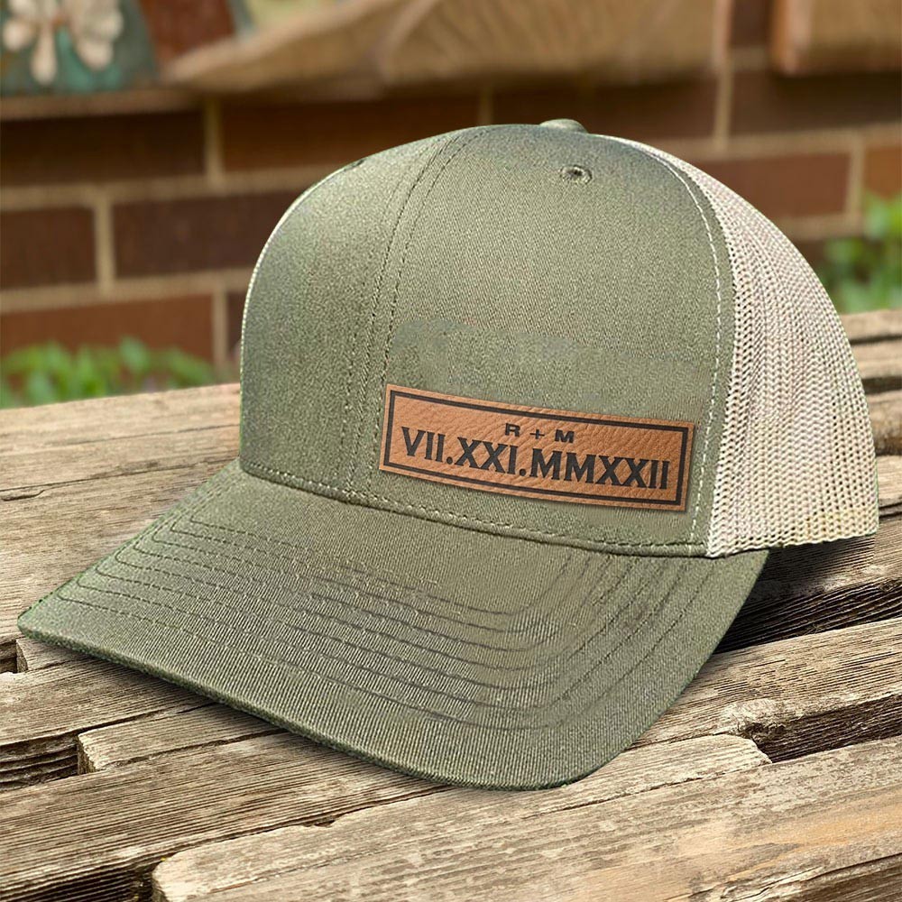 Custom Roman Numerals Leather Patch Hat Anniversary Gift for Husband Valentine's Day Gifts for Couples