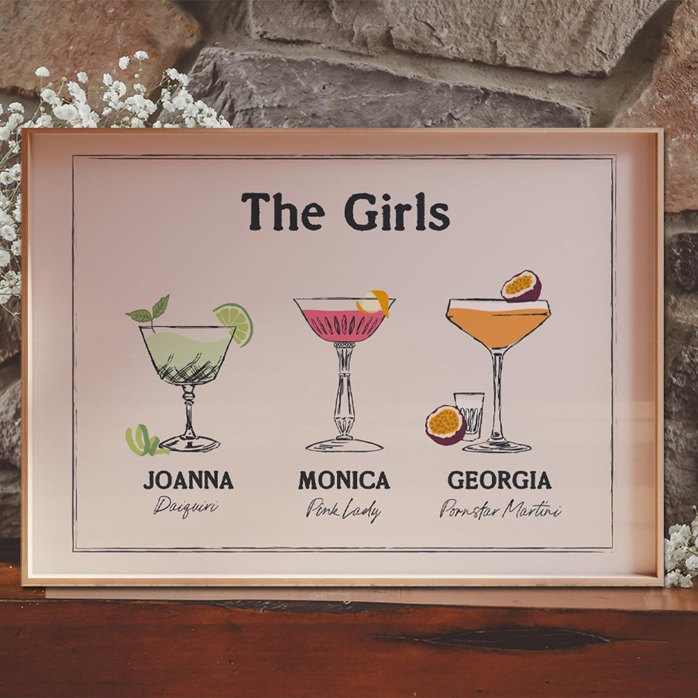 Personalised Roommates Drinks Art Print Frame with Names College Apartment Dorm Art Unique Gifts for Friends