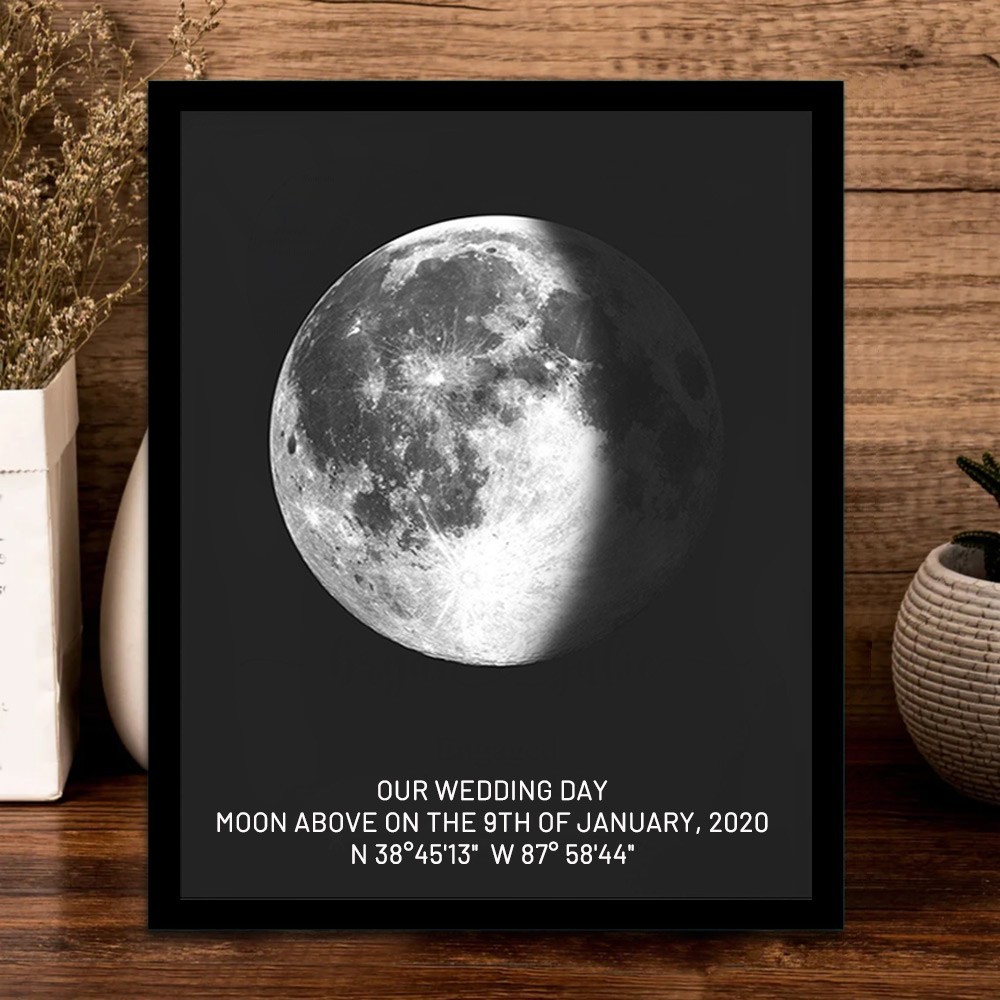 Personalised Moon Phase Print Frame Sign Wedding Anniversary Gifts for Her Him Valentine's Day Gift for Couples Birthday Gift