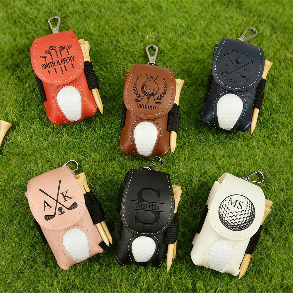 Personalised Leather Golf Ball & Tee Bag Holder with Name Unique Golf Accessories Golf Lover Gifts Birthday Gift for Dad