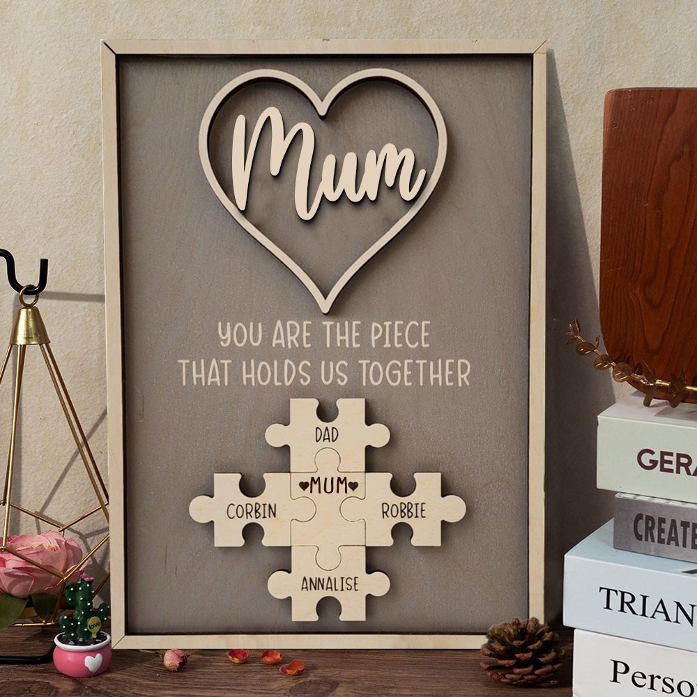 Personalised Wooden Mum Family Puzzle Pieces Sign With Kids Names Custom Gift For Mum Grandma Unique Mother's Day Gift Ideas