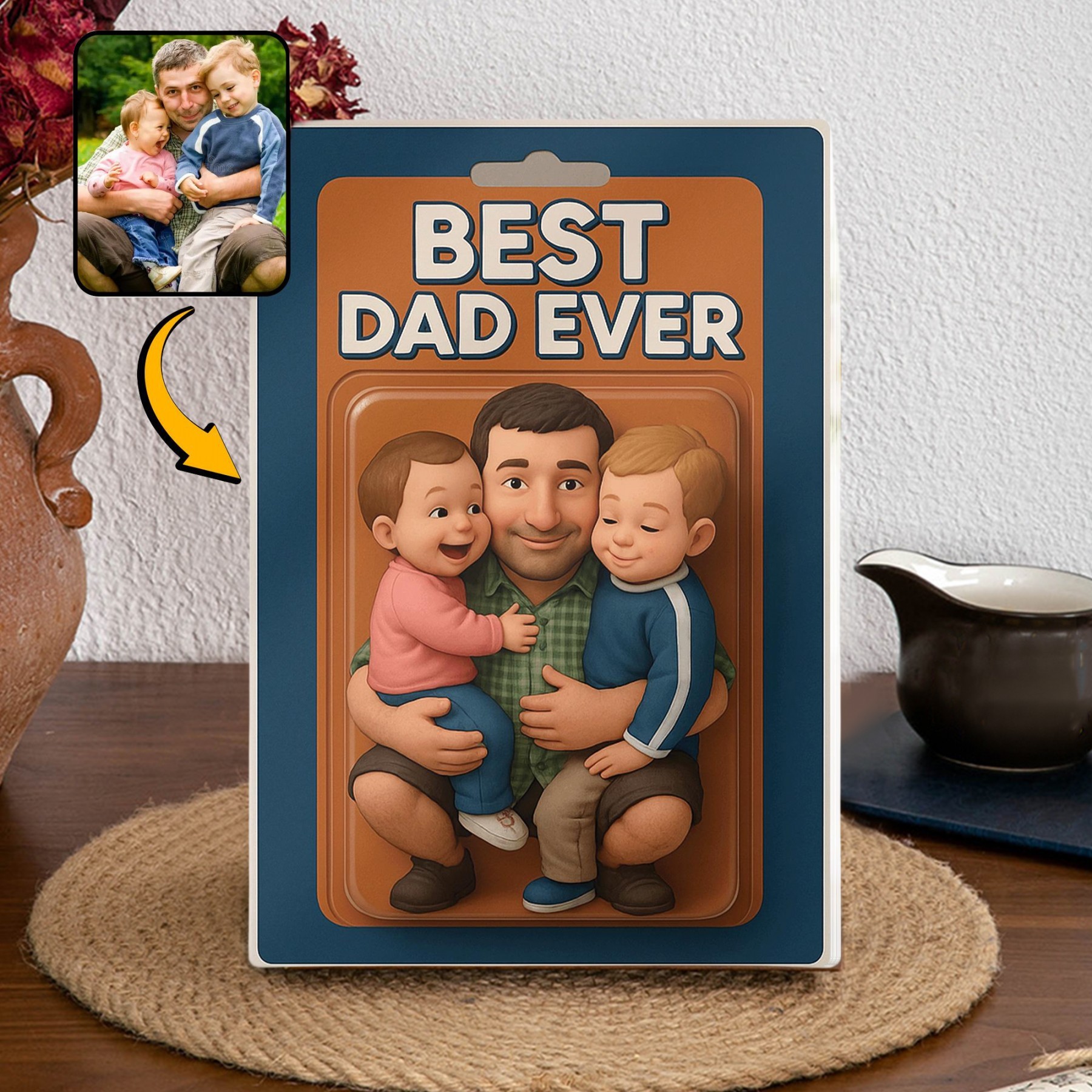Best Dad Ever Block Plaque Custom Photo Dad And Kids Action Figure Acrylic Block Unique Gifts for Dad Father's Day Gift
