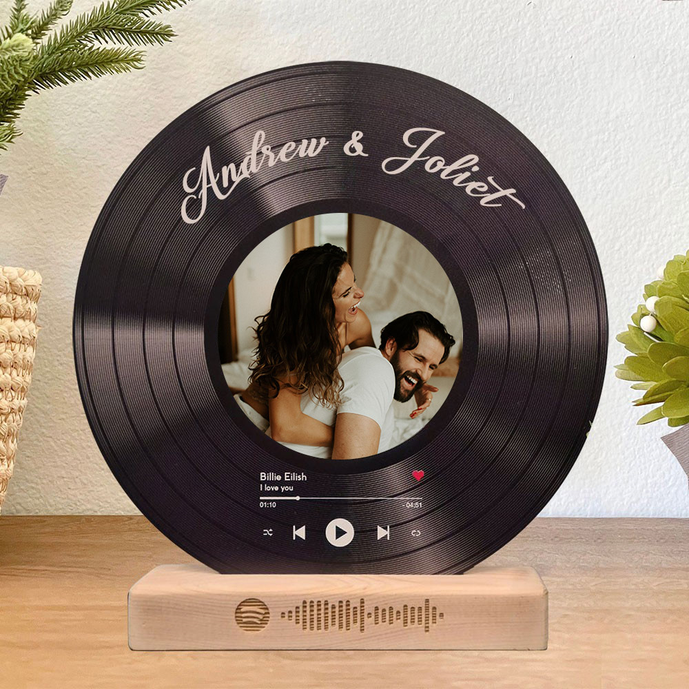 Personalised Spotify Music Photo Vinyl Record with Wood Stand Unique Gift for Couples Valentine's Day Gifts for Her Him