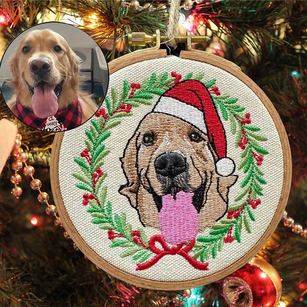 Custom Embroidered Dog Portrait Photo Ornament Gifts for Dog Owners Pet Memorial Gift Christmas Gift for Pet Lovers