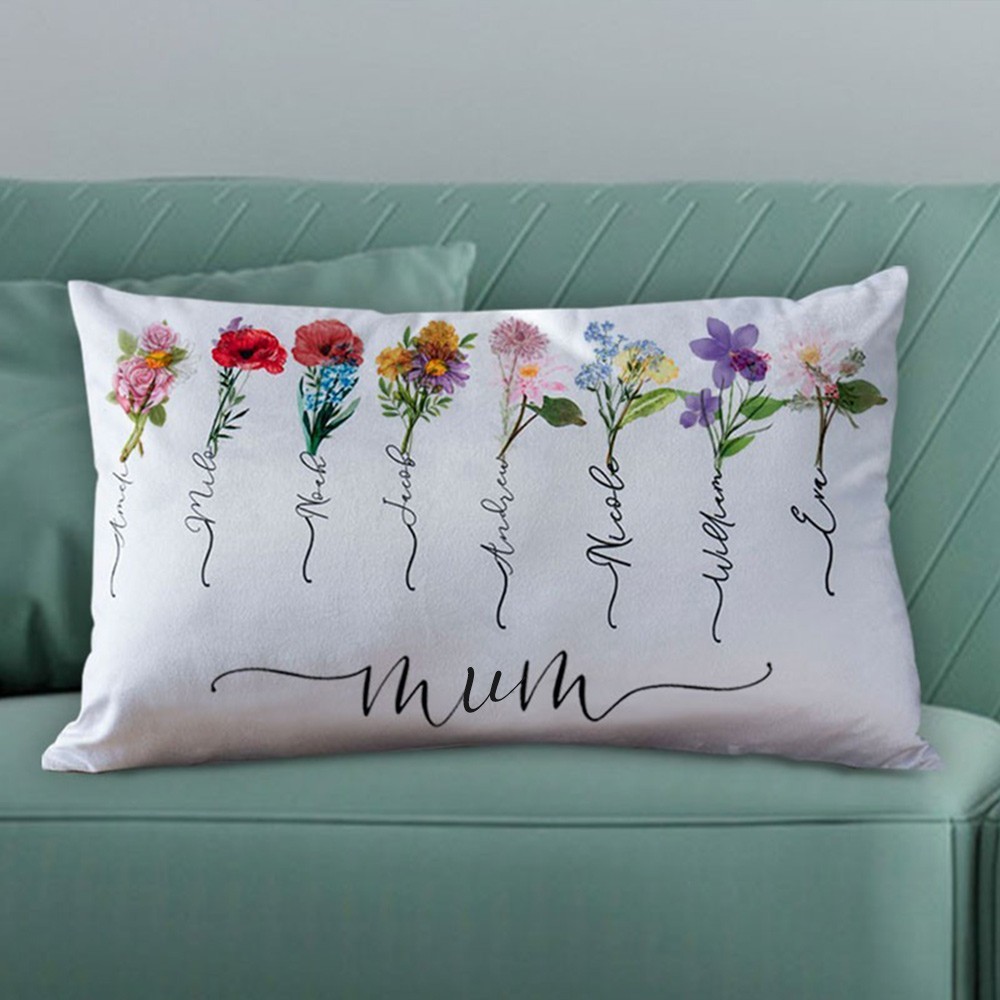Personalised Birth Flower Pillow with Mum Nickname