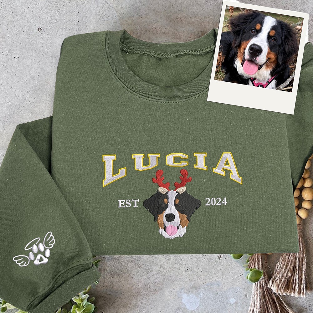 Custom Dog Hoodie Christmas Pet Embroidered Portrait Photo Sweatshirt with Name Gifts for Dog Owners Christmas Gift
