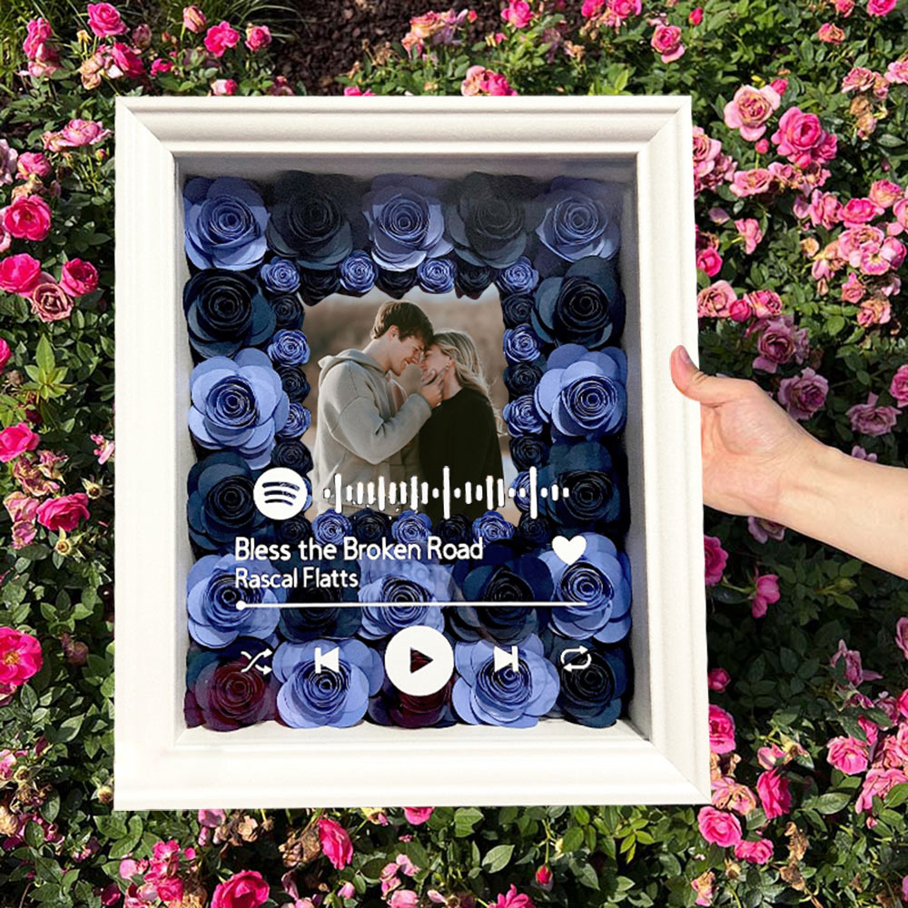 Personalised Spotify Flower Shadow Box with Photo Unique Gift for Couples Valentine's Day Gift for Girlfriend Wife