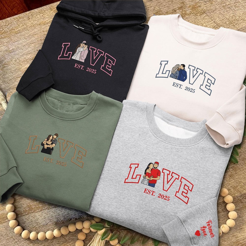 Embroidered Portrait Sweatshirt from Photo Custom Couple Matching Sweatshirt Anniversary Gifts Valentine's Day Gift for Her
