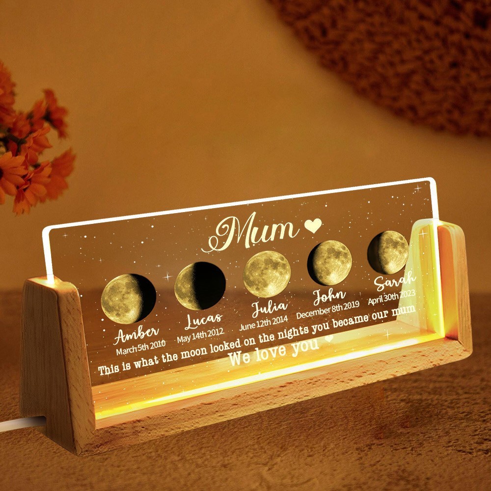 Custom The Nights You Became Our Mum Moon Phase Night Light with Kids Names Gifts for Mum Grandma Mother's Day Gift