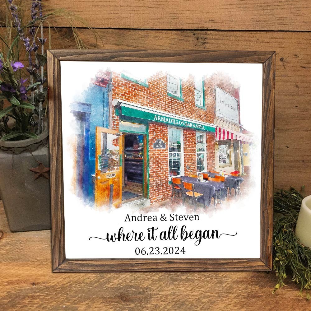 Personalised Where It All Began Watercolor House Portrait from Photo First Date Gift for Couple Anniversary Gift Valentine's Day Gift