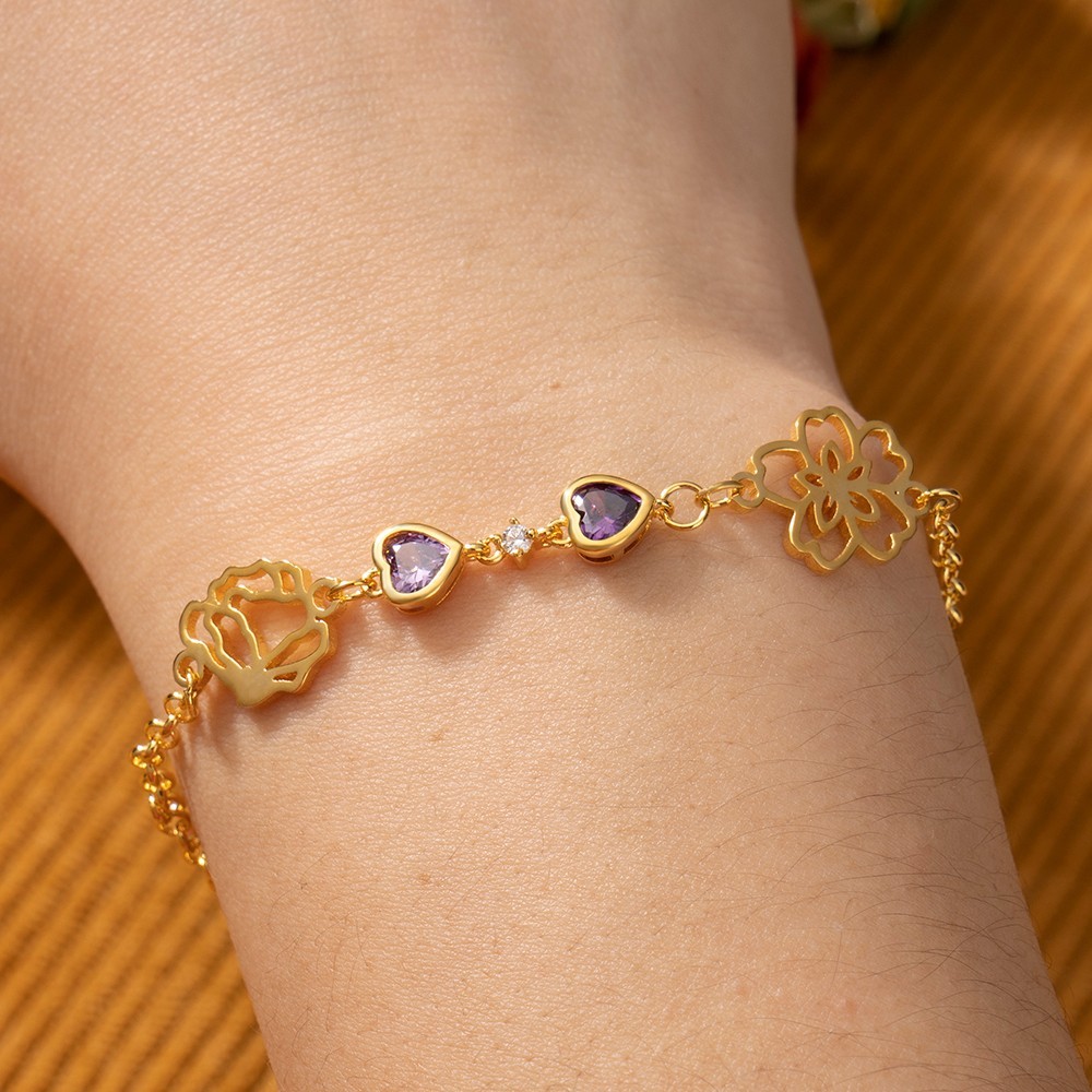 Personalised Birth Month Flower Bracelet with Birthstone Design for Women Gift for Mum Grandma Birthday Gifts for Her