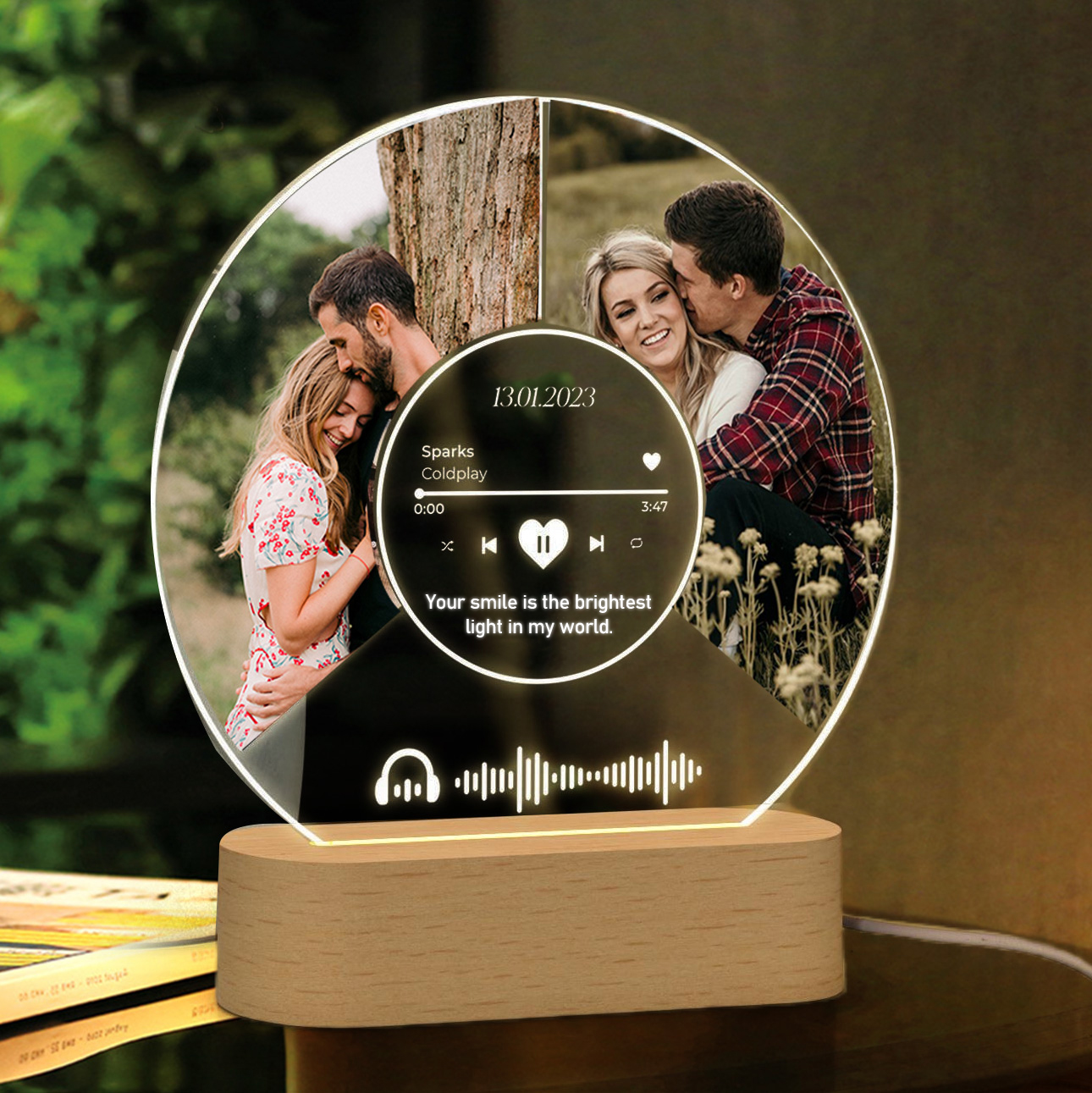 Personalised Music Photo Plaque Night Light for Couple Anniversary Gifts for Him Unique Valentine's Day Gift