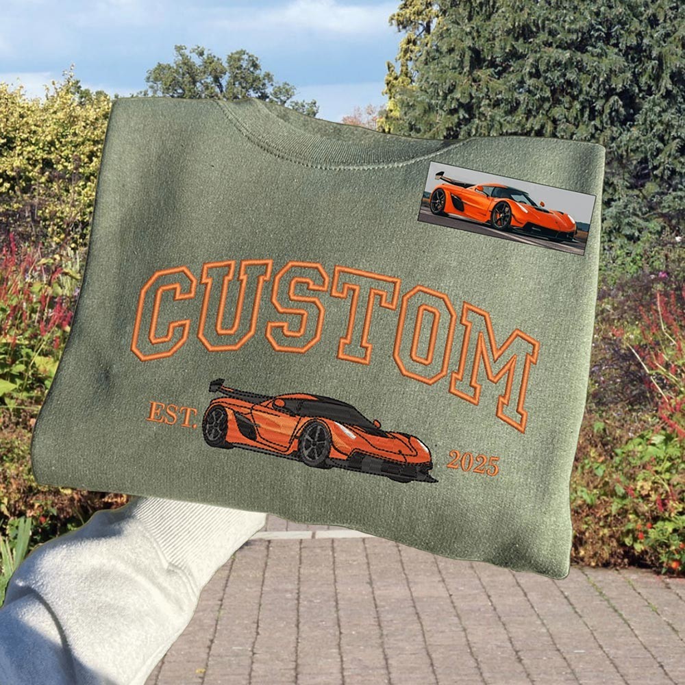 Custom Embroidered Car Portrait Sweatshirt form Photo Anniversary Gifts for Husband Unique Valentine's Day Gifts for Him