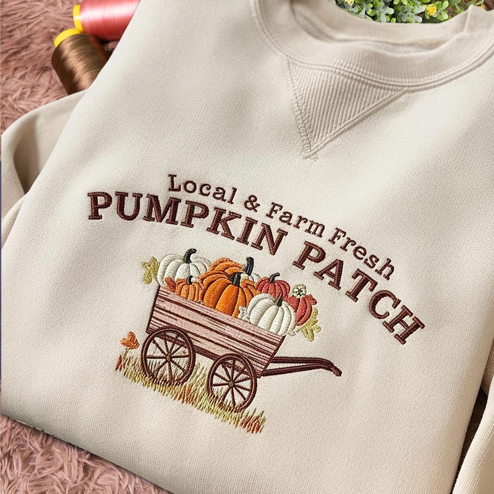 Pumpkin Patch Embroidered Sweatshirt Halloween Sweatshirt for Her