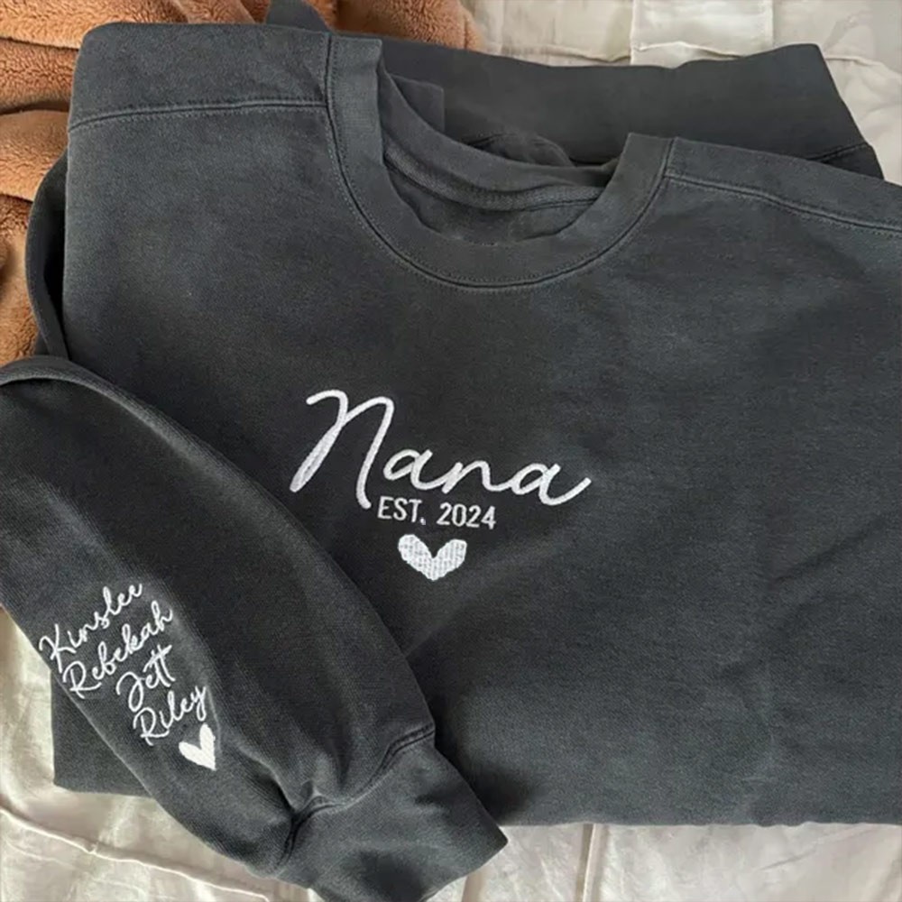 Embroidered Nana Sweatshirt Hoodie with Kids Names on Sleeve Personalised Gifts for Nana Mother's Day Gift Ideas