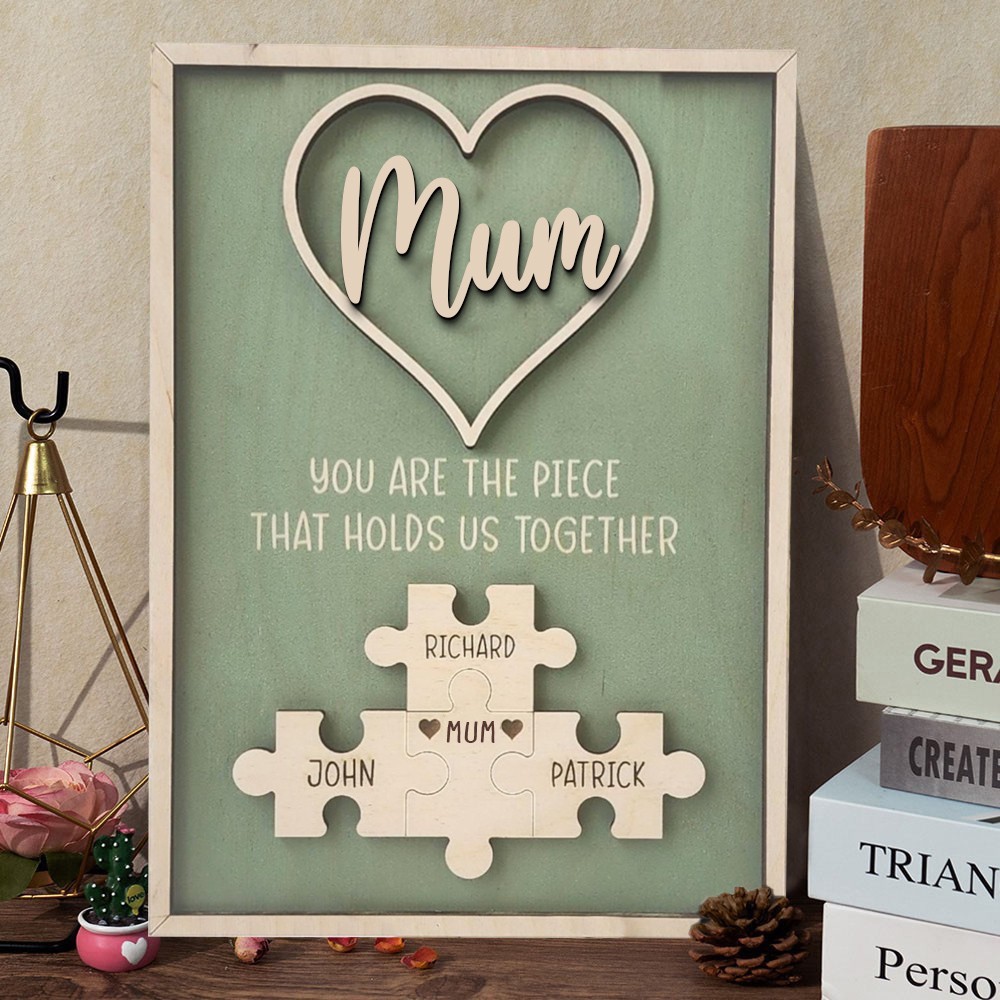 Personalised Mum Sign Wooden Puzzle Pieces Frame Sign With Kids Names Custom Family Gift For Mum Grandma Unique Mother's Day Gift Ideas